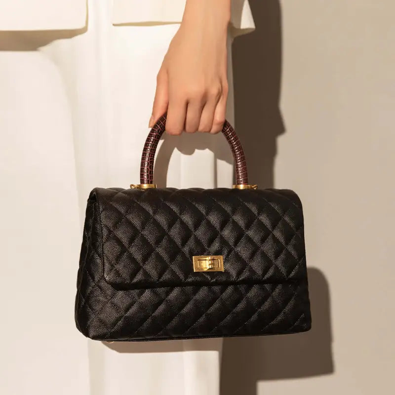 Black Quilted Chainstrap Top Handle-4