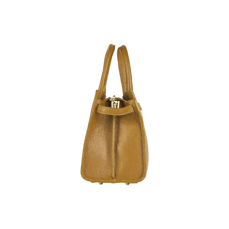 RB1016S | Borsa Donna a Mano in Vera Pelle Made in Italy con tracolla removibile. Attacchi con moschettoni in metallo Oro Lucido - Colore Cognac-4