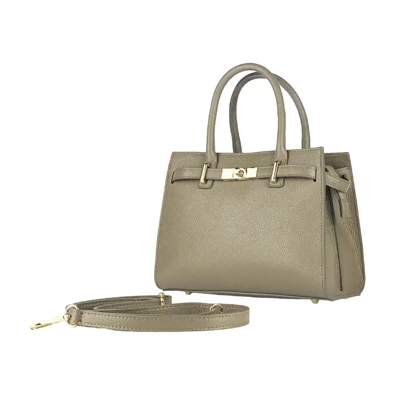 RB1016AQ | Borsa Donna a Mano in Vera Pelle Made in Italy con tracolla removibile. Attacchi con moschettoni in metallo Oro Lucido - Colore Taupe -0