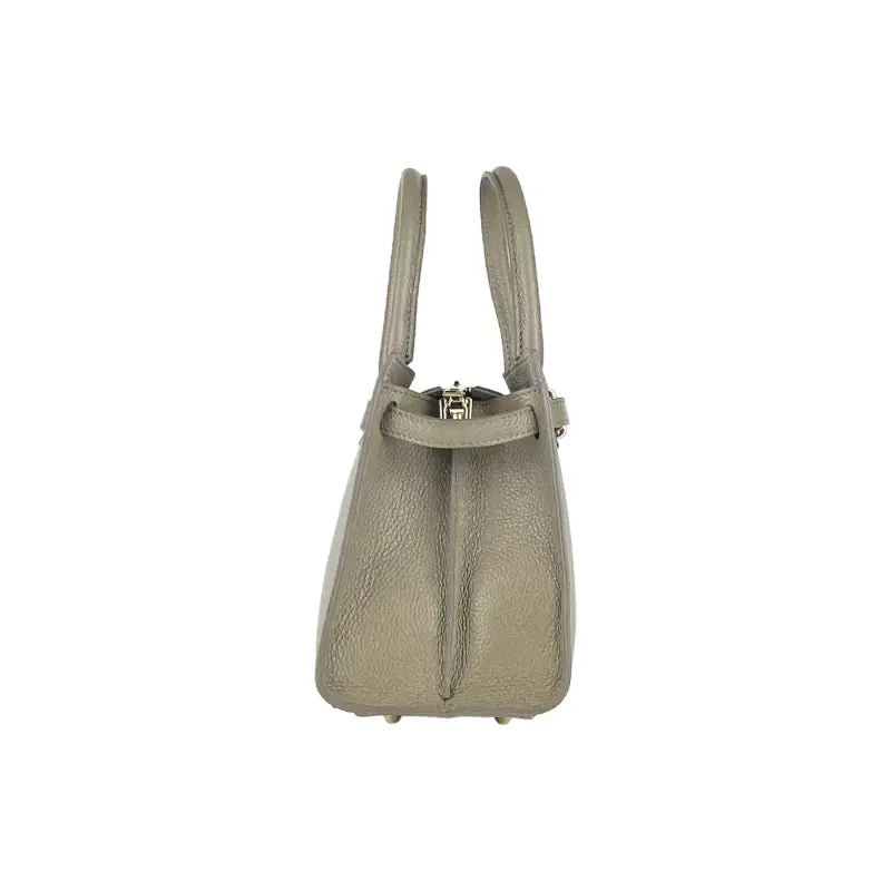 RB1016AQ | Borsa Donna a Mano in Vera Pelle Made in Italy con tracolla removibile. Attacchi con moschettoni in metallo Oro Lucido - Colore Taupe -4