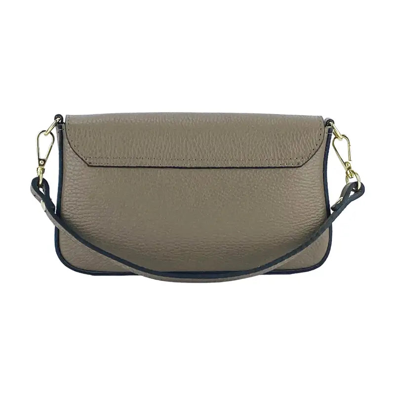 RB1023AQ | Borsa piccola a Spalla con Tracolla a catena removibile in Vera Pelle Made in Italy. Pattina di Chiusura. Accessori in metallo Oro Lucido - Colore Taupe -4