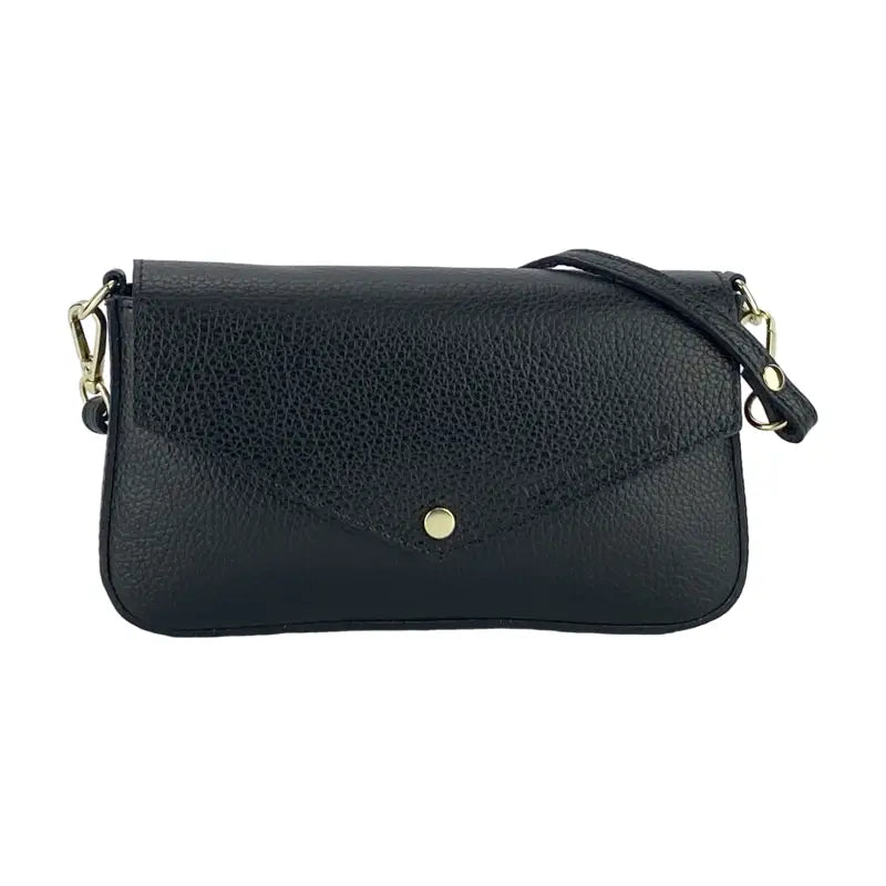 RB1023A | Borsa piccola a Spalla con Tracolla a catena removibile in Vera Pelle Made in Italy. Pattina di Chiusura. Accessori in metallo Oro Lucido - Colore Nero-1