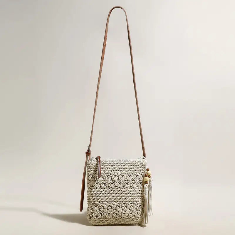 Mini White Boho Chic Leather Strap Shoulder Bag-0
