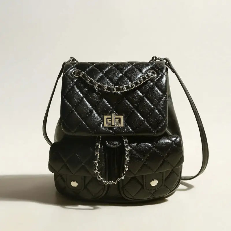 Multi-Pocket Chainstrap Quilted Backpack-0