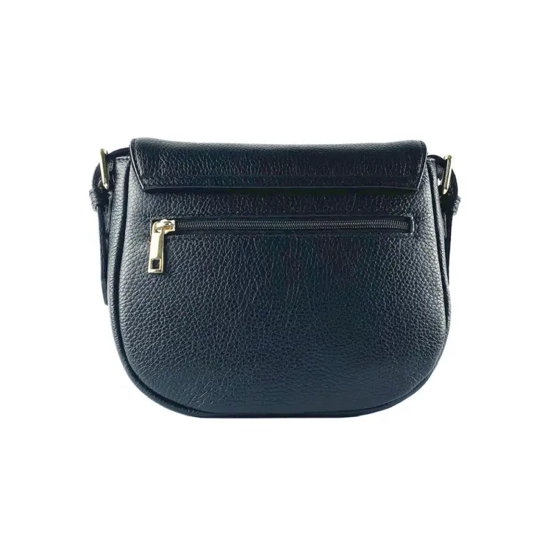 RB1002A | Borsa a Tracolla in Vera Pelle Made in Italy con Tracolla removibile in pelle e attacchi con fibbie in metallo Oro Lucido - Colore Nero - Dimensioni: cm 26 x 20 x 10-4