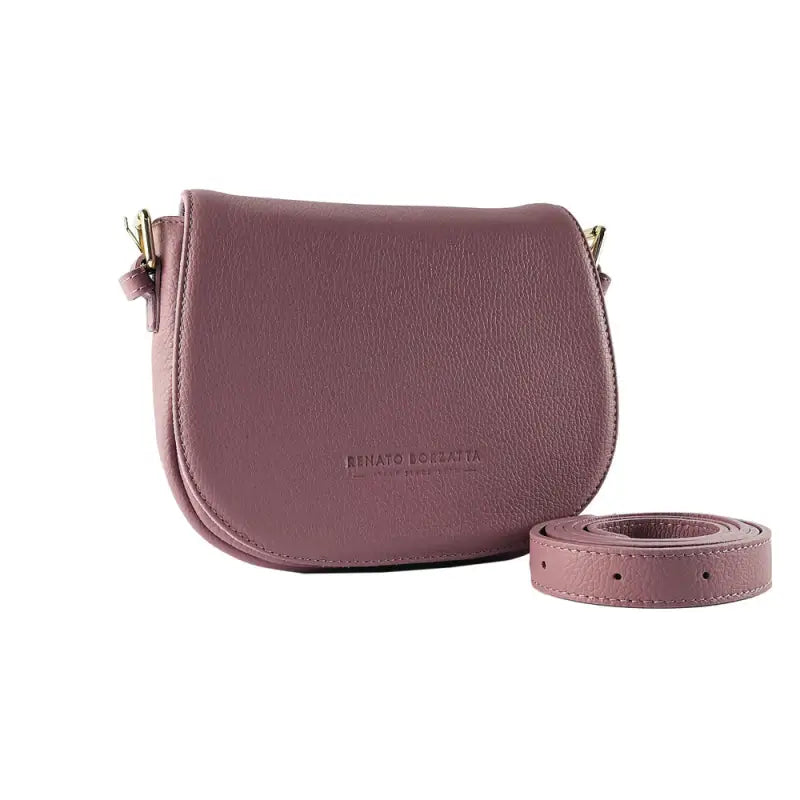 RB1002AZ | Borsa a Tracolla in Vera Pelle Made in Italy con Tracolla removibile in pelle e attacchi con fibbie in metallo Oro Lucido - Colore Rosa Antico - Dimensioni: cm 26 x 20 x 10-0