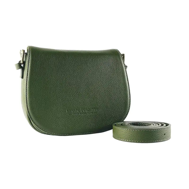 RB1002E | Borsa a Tracolla in Vera Pelle Made in Italy con Tracolla removibile in pelle e attacchi con fibbie in metallo Oro Lucido - Colore Verde - Dimensioni: cm 26 x 20 x 10-0