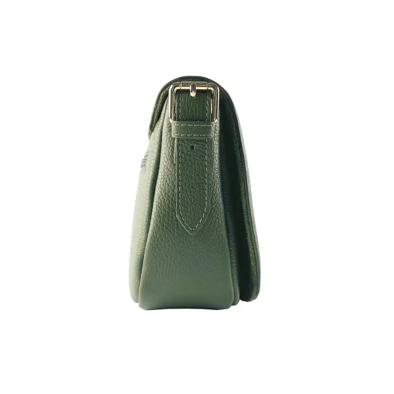 RB1002E | Borsa a Tracolla in Vera Pelle Made in Italy con Tracolla removibile in pelle e attacchi con fibbie in metallo Oro Lucido - Colore Verde - Dimensioni: cm 26 x 20 x 10-3