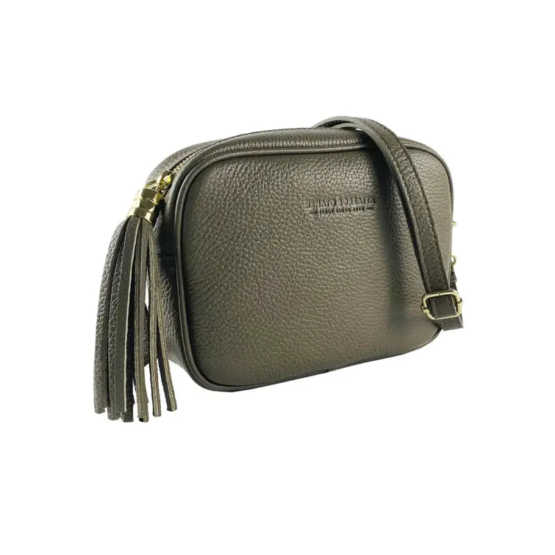 RB1007AQ | Tracollina Donna in Vera Pelle Made in Italy.Tracolla removibile. Attacchi con moschettoni in metallo Oro Lucido - Colore Taupe - Dimensioni: cm 20 x 15 x 7-0