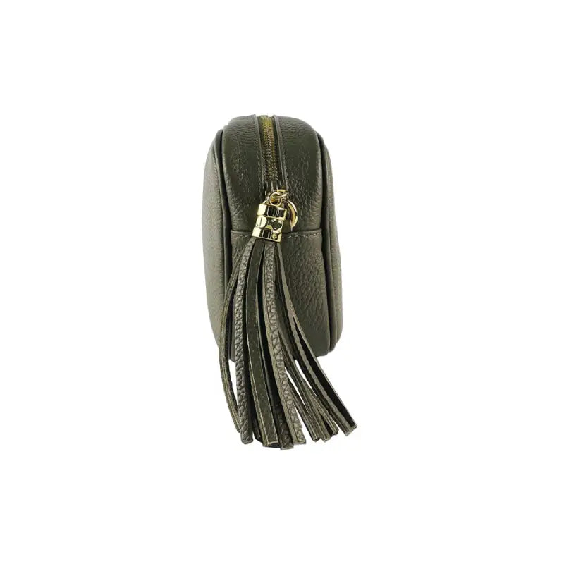 RB1007AQ | Tracollina Donna in Vera Pelle Made in Italy.Tracolla removibile. Attacchi con moschettoni in metallo Oro Lucido - Colore Taupe - Dimensioni: cm 20 x 15 x 7-4