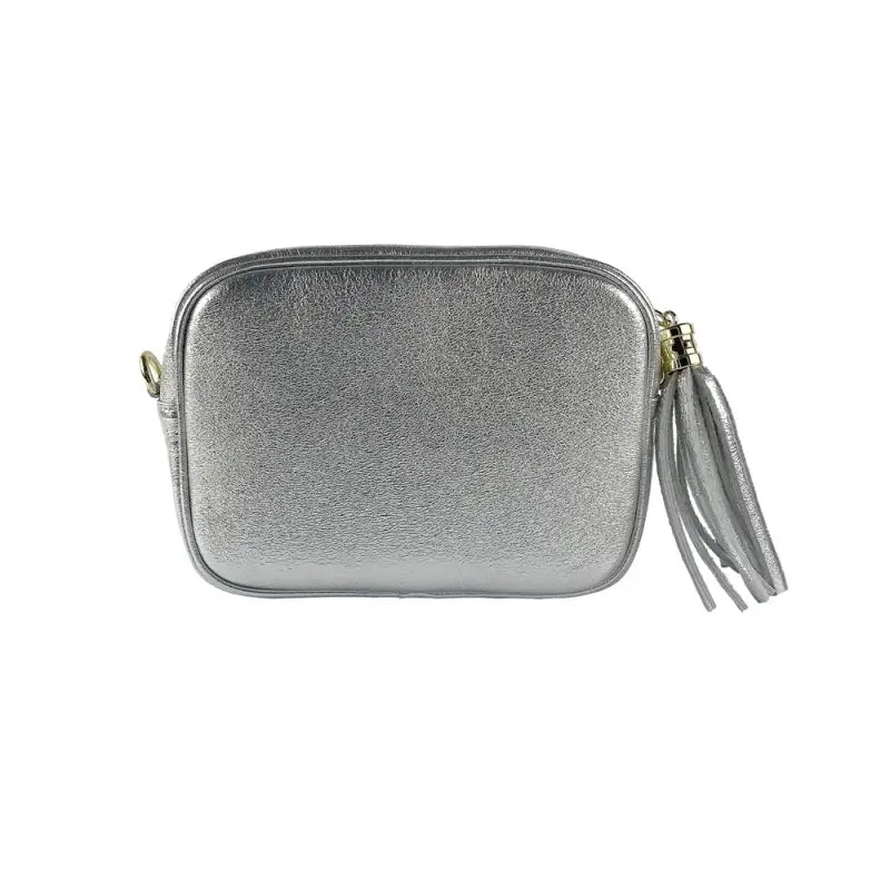 RB1007AW | Tracollina Donna in Vera Pelle Made in Italy.Tracolla removibile. Attacchi con moschettoni in metallo Oro Lucido - Colore Argento - Dimensioni: cm 20 x 15 x 7-3