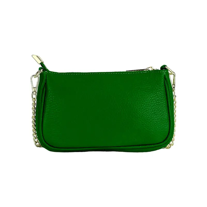 RB1022E | Borsa Piccola in Vera Pelle Made in Italy con Tracolla a catena removibile. Chiusura con lampo e Accessori in metallo Oro Lucido - Colore Verde-4