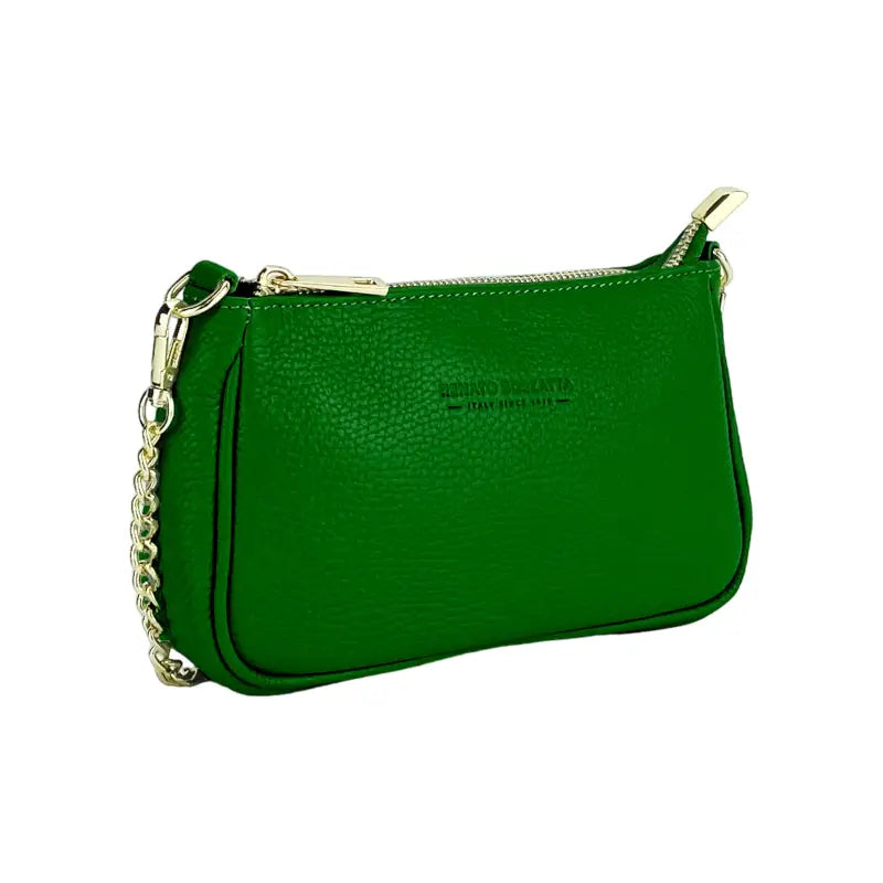 RB1022E | Borsa Piccola in Vera Pelle Made in Italy con Tracolla a catena removibile. Chiusura con lampo e Accessori in metallo Oro Lucido - Colore Verde-2