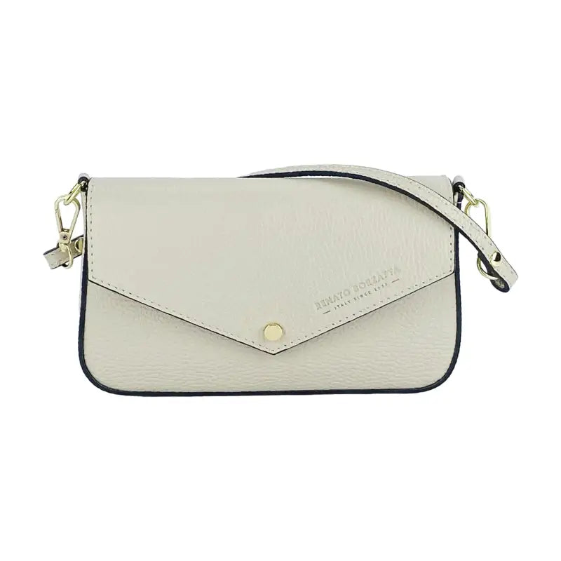 RB1023AB | Borsa piccola a Spalla con Tracolla a catena removibile in Vera Pelle Made in Italy. Pattina di Chiusura. Accessori in metallo Oro Lucido - Colore Avorio - Dimensioni: cm 22 x 12 x 3-1