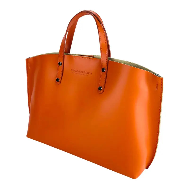 RB1024AM | Borsa Donna a Mano in Vera Pelle Made in Italy con tracolla removibile. Sacca grande interna estraibile. Accessori Canna di Fucile Lucido - Colore Paprika - Dimensioni: cm 48x31x11-2