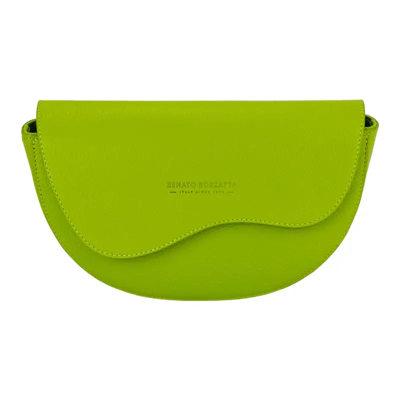 RB1027AD | Borsa Donna a Bandoliera stondata in Vera Pelle Made in Italy. Tracolla removibile e regolabile in pelle. Accessori Nickel Lucido - Colore Lime - Dimensioni: cm 25 x 15 x 9-1