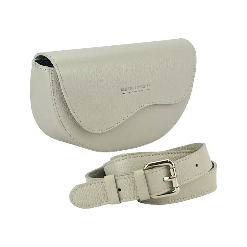 RB1027BO | Borsa Donna a Bandoliera stondata in Vera Pelle Made in Italy. Tracolla removibile e regolabile in pelle. Accessori Nickel Lucido - Colore Ghiaccio - Dimensioni: cm 25 x 15 x 9-0