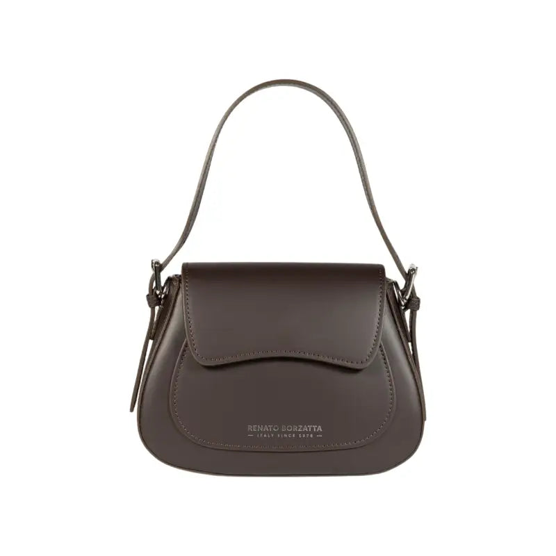 RB1030B | Borsa Donna a Spalla EMMA con pattina in Vera Pelle Made in Italy. Accessori in metallo Argento Lucido - Colore Testa Moro - Dimensioni: cm 24 x 18 x 9 + 14,5 (Luce manico)-0