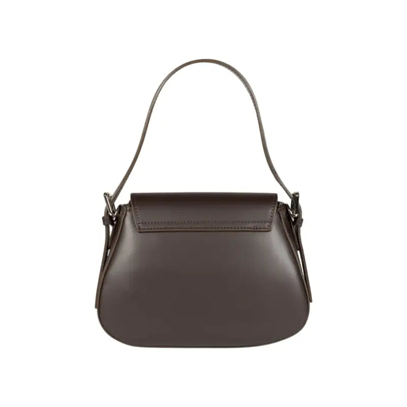RB1030B | Borsa Donna a Spalla EMMA con pattina in Vera Pelle Made in Italy. Accessori in metallo Argento Lucido - Colore Testa Moro - Dimensioni: cm 24 x 18 x 9 + 14,5 (Luce manico)-2