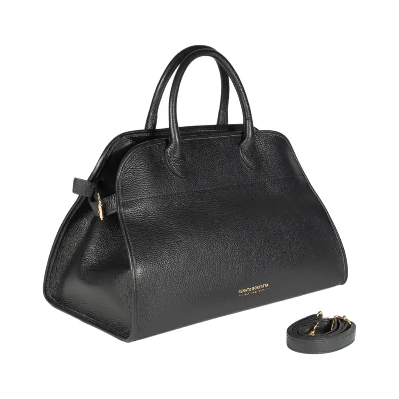 RB1032A | Borsa a Mano Donna FRIDA in Vera Pelle Made in Italy. Accessori in metallo Oro Lucido - Colore Nero - Dimensioni: cm 43 x 29 x 24 + 12 (Luce manici)-1