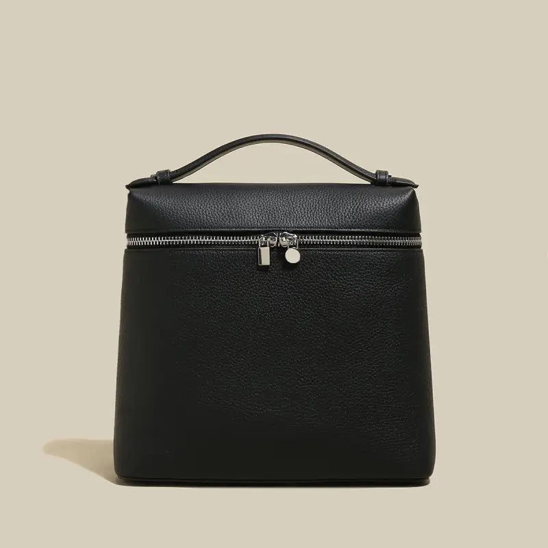 Solid Leather Backpack with Double Zippers-0