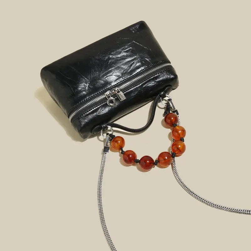 Vintage Vanity Shoulder Bag with Resin Bead Strap-3