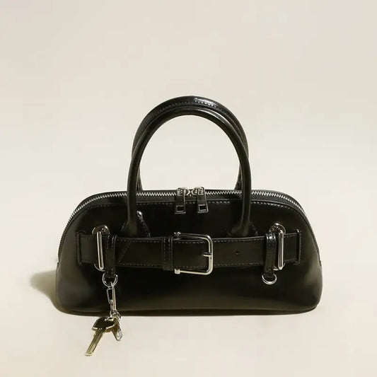 Baguette Belted Clasp Top Handle Bag-0