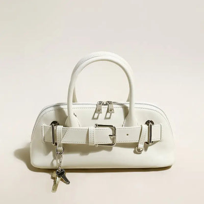 Baguette Belted Clasp Top Handle Bag-5