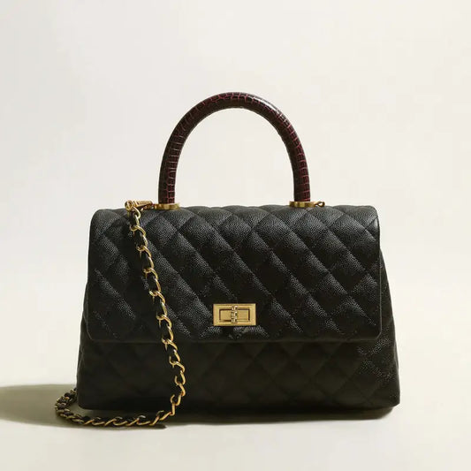 Black Quilted Chainstrap Top Handle-0