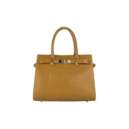 RB1016S | Borsa Donna a Mano in Vera Pelle Made in Italy con tracolla removibile. Attacchi con moschettoni in metallo Oro Lucido - Colore Cognac-2