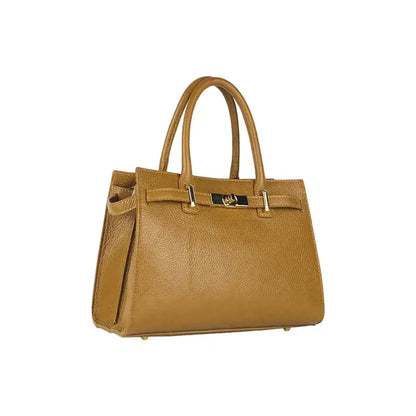 RB1016S | Borsa Donna a Mano in Vera Pelle Made in Italy con tracolla removibile. Attacchi con moschettoni in metallo Oro Lucido - Colore Cognac-1