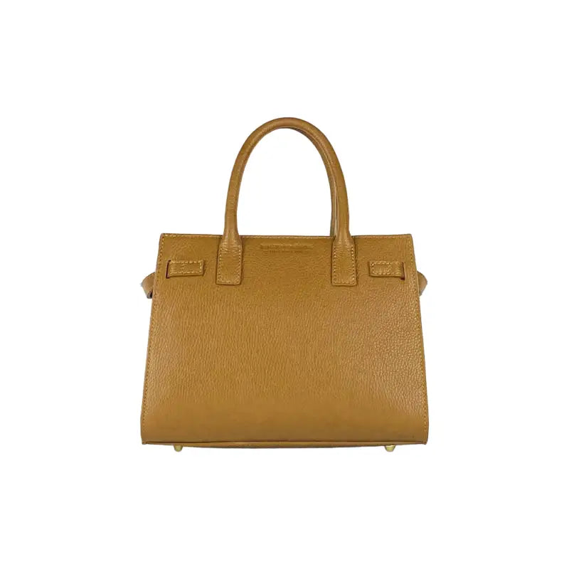RB1016S | Borsa Donna a Mano in Vera Pelle Made in Italy con tracolla removibile. Attacchi con moschettoni in metallo Oro Lucido - Colore Cognac-3