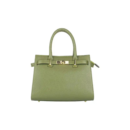 RB1016AG | Borsa Donna a Mano in Vera Pelle Made in Italy con tracolla removibile. Moschettoni in metallo Oro Lucido - Colore Verde Oliva-2