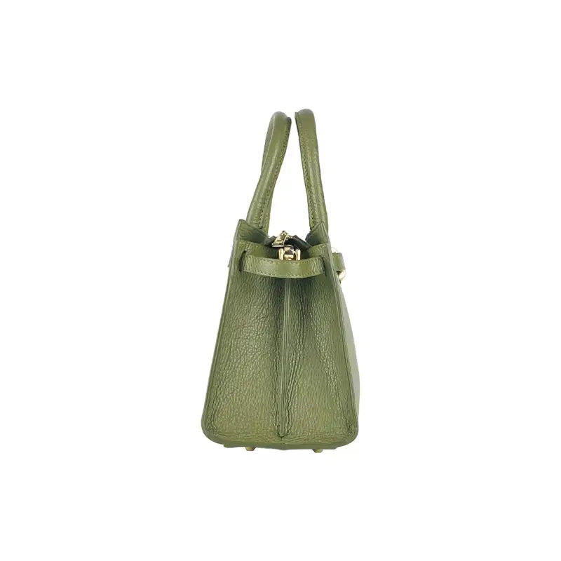 RB1016AG | Borsa Donna a Mano in Vera Pelle Made in Italy con tracolla removibile. Moschettoni in metallo Oro Lucido - Colore Verde Oliva-4
