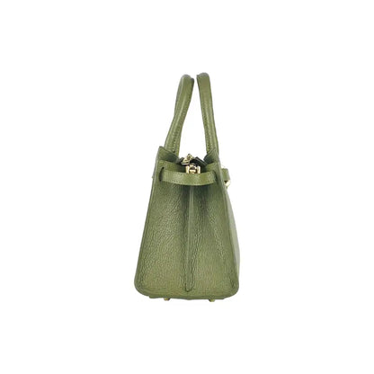 RB1016AG | Borsa Donna a Mano in Vera Pelle Made in Italy con tracolla removibile. Moschettoni in metallo Oro Lucido - Colore Verde Oliva-4