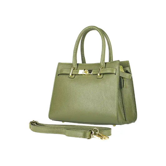 RB1016AG | Borsa Donna a Mano in Vera Pelle Made in Italy con tracolla removibile. Moschettoni in metallo Oro Lucido - Colore Verde Oliva-0