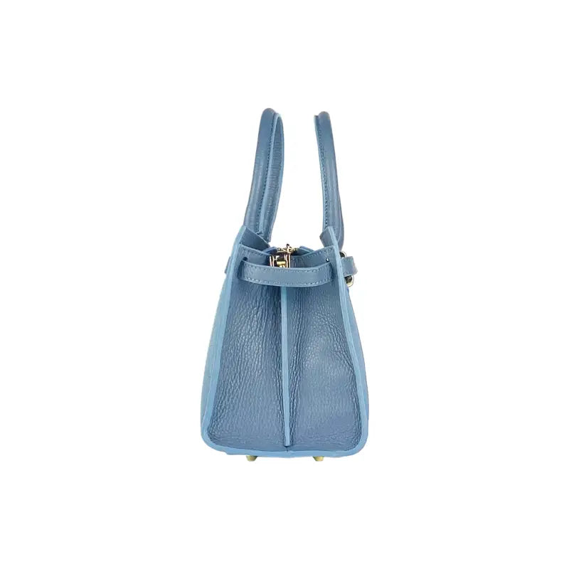 RB1016P | Borsa Donna a Mano in Vera Pelle Made in Italy con tracolla removibile. Attacchi con moschettoni in metallo Oro Lucido - Colore Avio-4