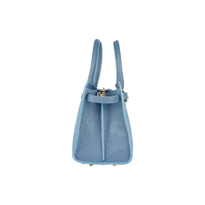 RB1016P | Borsa Donna a Mano in Vera Pelle Made in Italy con tracolla removibile. Attacchi con moschettoni in metallo Oro Lucido - Colore Avio-4
