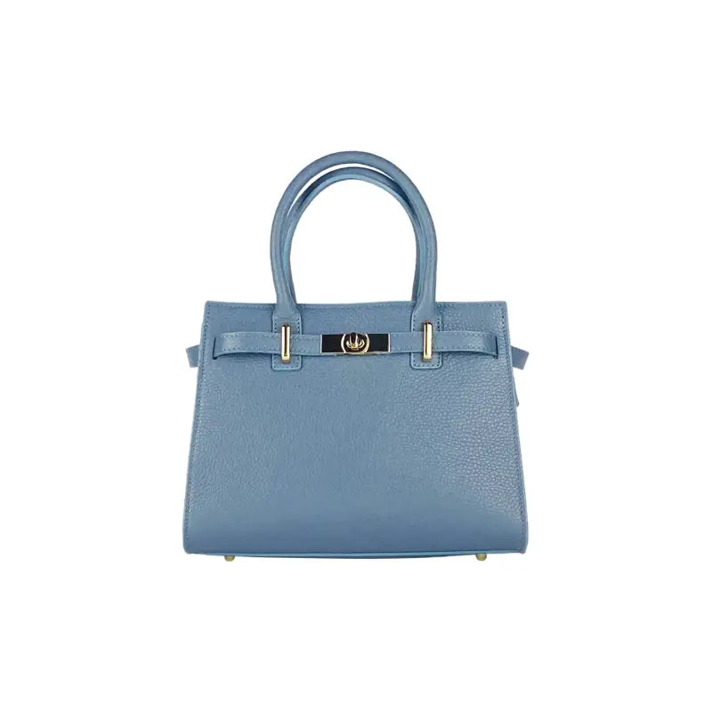 RB1016P | Borsa Donna a Mano in Vera Pelle Made in Italy con tracolla removibile. Attacchi con moschettoni in metallo Oro Lucido - Colore Avio-2