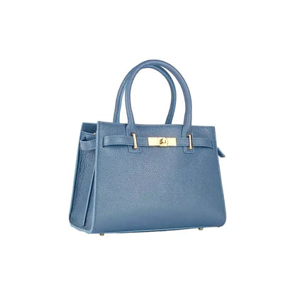 RB1016P | Borsa Donna a Mano in Vera Pelle Made in Italy con tracolla removibile. Attacchi con moschettoni in metallo Oro Lucido - Colore Avio-1