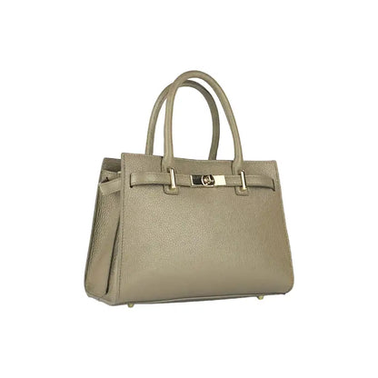 RB1016AQ | Borsa Donna a Mano in Vera Pelle Made in Italy con tracolla removibile. Attacchi con moschettoni in metallo Oro Lucido - Colore Taupe -1