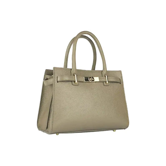 RB1016AQ | Borsa Donna a Mano in Vera Pelle Made in Italy con tracolla removibile. Attacchi con moschettoni in metallo Oro Lucido - Colore Taupe -1
