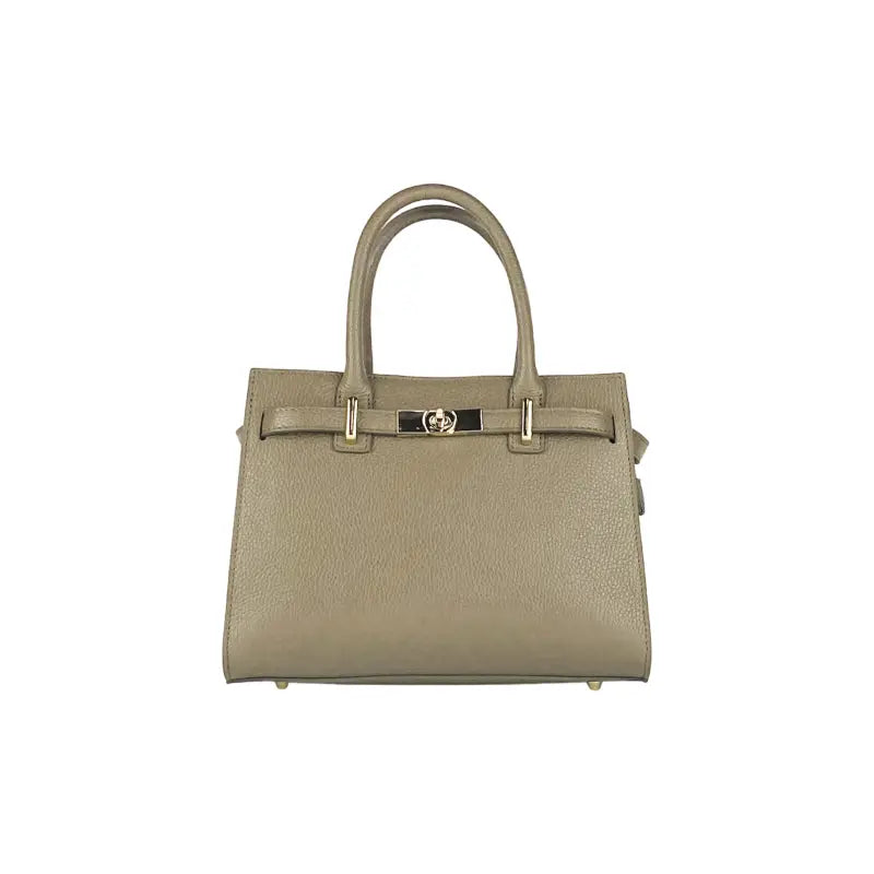 RB1016AQ | Borsa Donna a Mano in Vera Pelle Made in Italy con tracolla removibile. Attacchi con moschettoni in metallo Oro Lucido - Colore Taupe -2