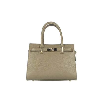 RB1016AQ | Borsa Donna a Mano in Vera Pelle Made in Italy con tracolla removibile. Attacchi con moschettoni in metallo Oro Lucido - Colore Taupe -2
