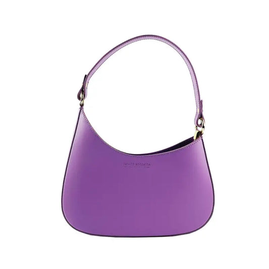 RB1013CI | Borsa Donna a spalla e Tracolla removibili in Vera Pelle Made in Italy. Attacchi con moschettoni in metallo Oro Lucido - Colore Lilla-1