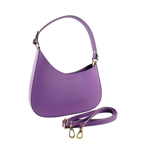 RB1013CI | Borsa Donna a spalla e Tracolla removibili in Vera Pelle Made in Italy. Attacchi con moschettoni in metallo Oro Lucido - Colore Lilla-0