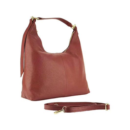 RB1017Q | Borsa Donna a spalla Morbida in Vera Pelle Made in Italy con tracolla removibile. Attacchi con moschettoni in metallo Oro Lucido - Colore Rubino -0