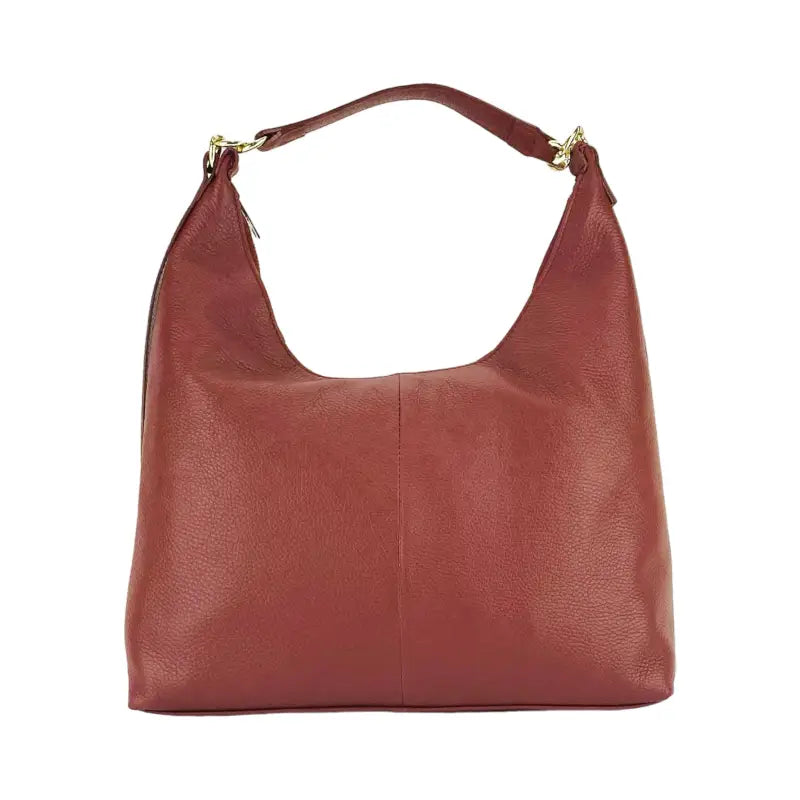 RB1017Q | Borsa Donna a spalla Morbida in Vera Pelle Made in Italy con tracolla removibile. Attacchi con moschettoni in metallo Oro Lucido - Colore Rubino -1