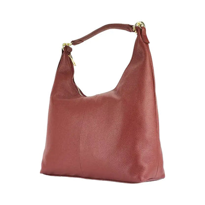 RB1017Q | Borsa Donna a spalla Morbida in Vera Pelle Made in Italy con tracolla removibile. Attacchi con moschettoni in metallo Oro Lucido - Colore Rubino -4