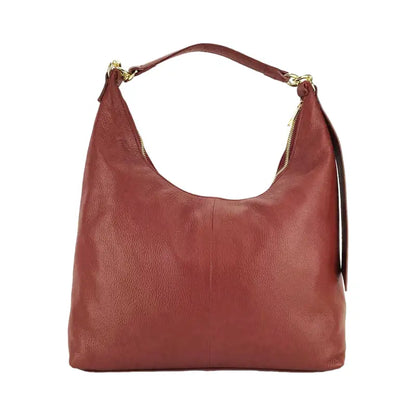 RB1017Q | Borsa Donna a spalla Morbida in Vera Pelle Made in Italy con tracolla removibile. Attacchi con moschettoni in metallo Oro Lucido - Colore Rubino -2